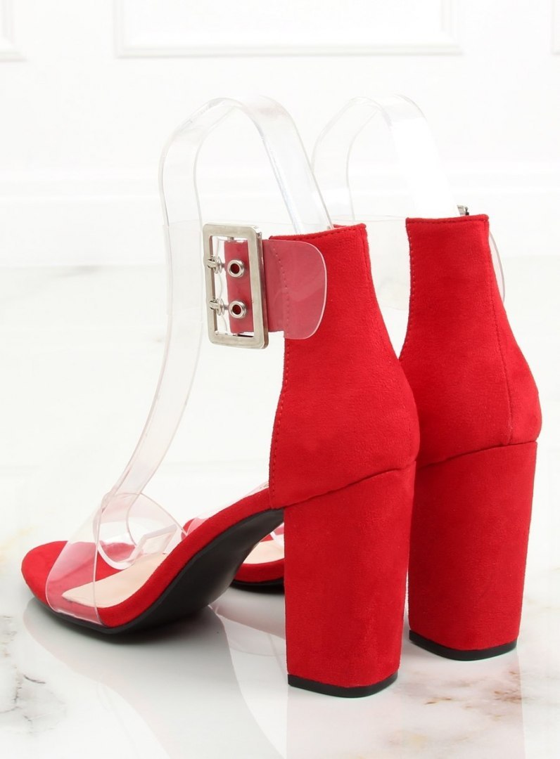 Sandałki z przezroczystymi paskami czerwone B4-0218H RED