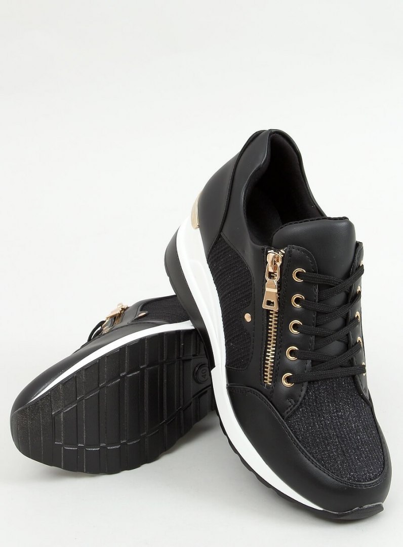 Sneakersy na koturnie czarne Y9521 BLACK GOLD